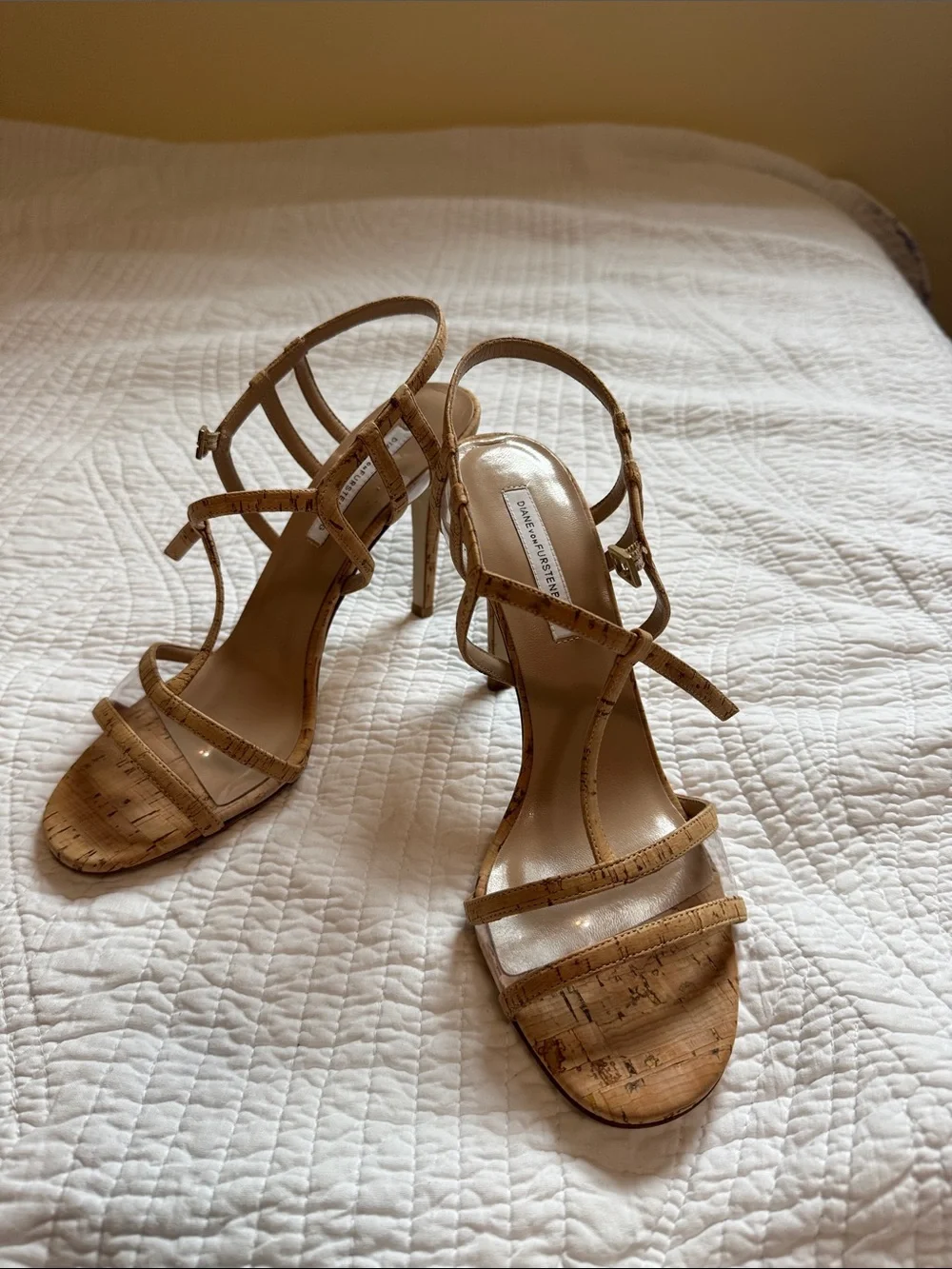 DVF Strappy High Heel Sandal in Natural Cork